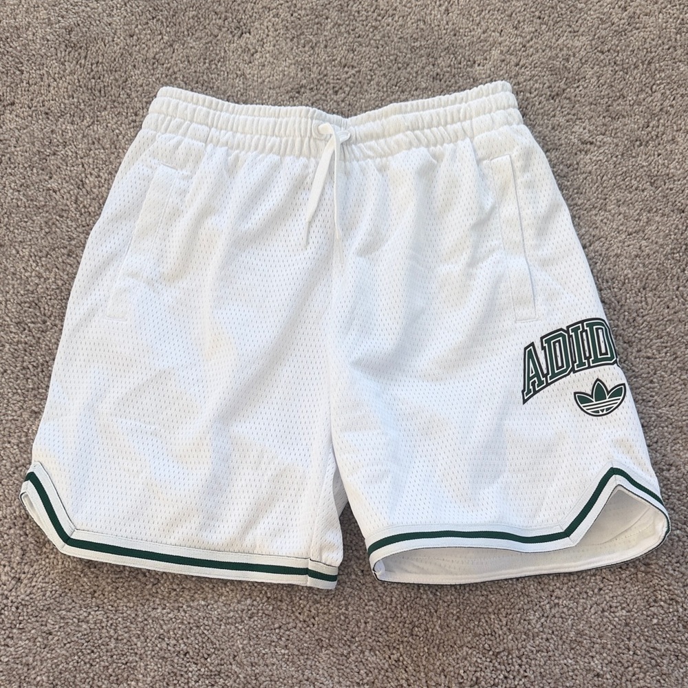 Adidas White Shorts with Green Accents - Picture 2 of 4